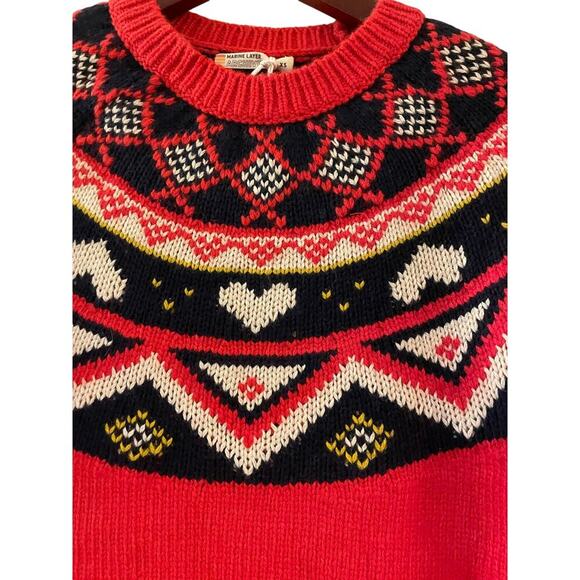 NWT Marine Layer Womens Archive Alpine Sweater Red Fair Isle Retail $158 size XS - Picture 2 of 9